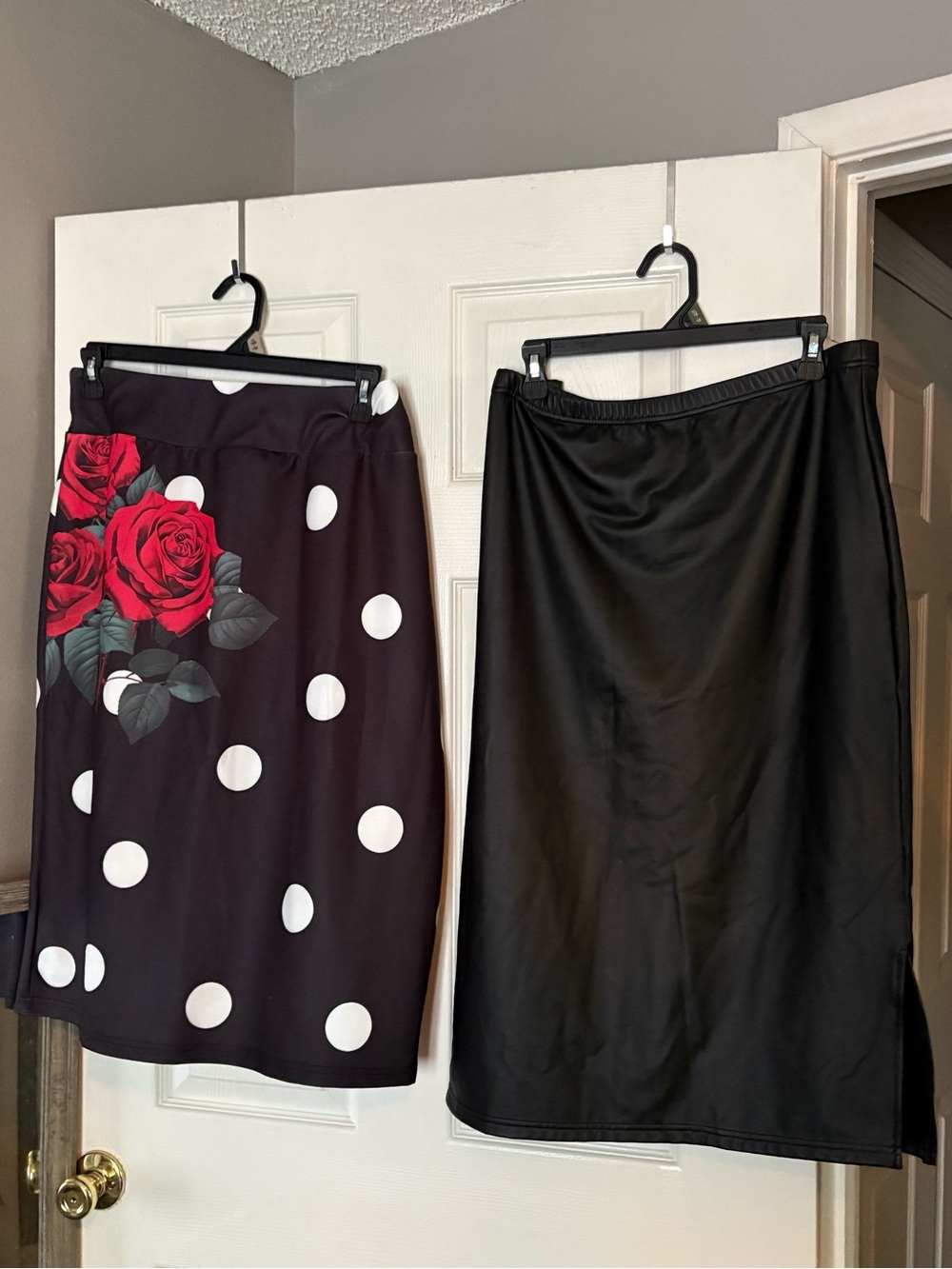 Black Polka Dot & Rose Print Skirt - and Black Leatherette Women
